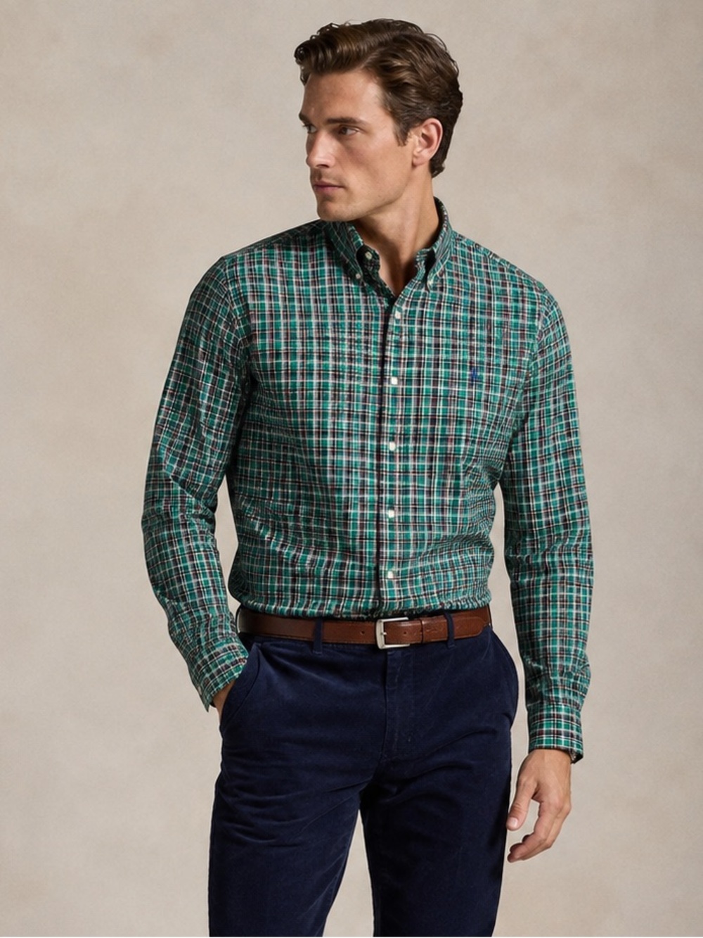 Ralph Lauren Green Plaid Long Sleeve Button Down Shirt Mens Large Pony Classic